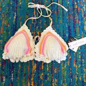 NWT Salt + Cove Crochet Bikini Top Cream Pink Orange Triangle Women XL SC25086T